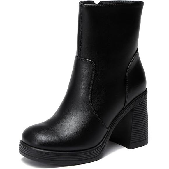 Womens 90s Y2K Goth Fairy Grunge Chunky High Heel Square Toe Zip Up Ankle Boots - Picture 1 of 12
